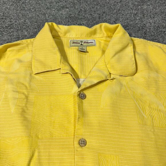 Tommy Bahama Yellow Palm Tree 100% Silk Short Sleeve Button Up Shirt Size XL - Picture 2 of 6